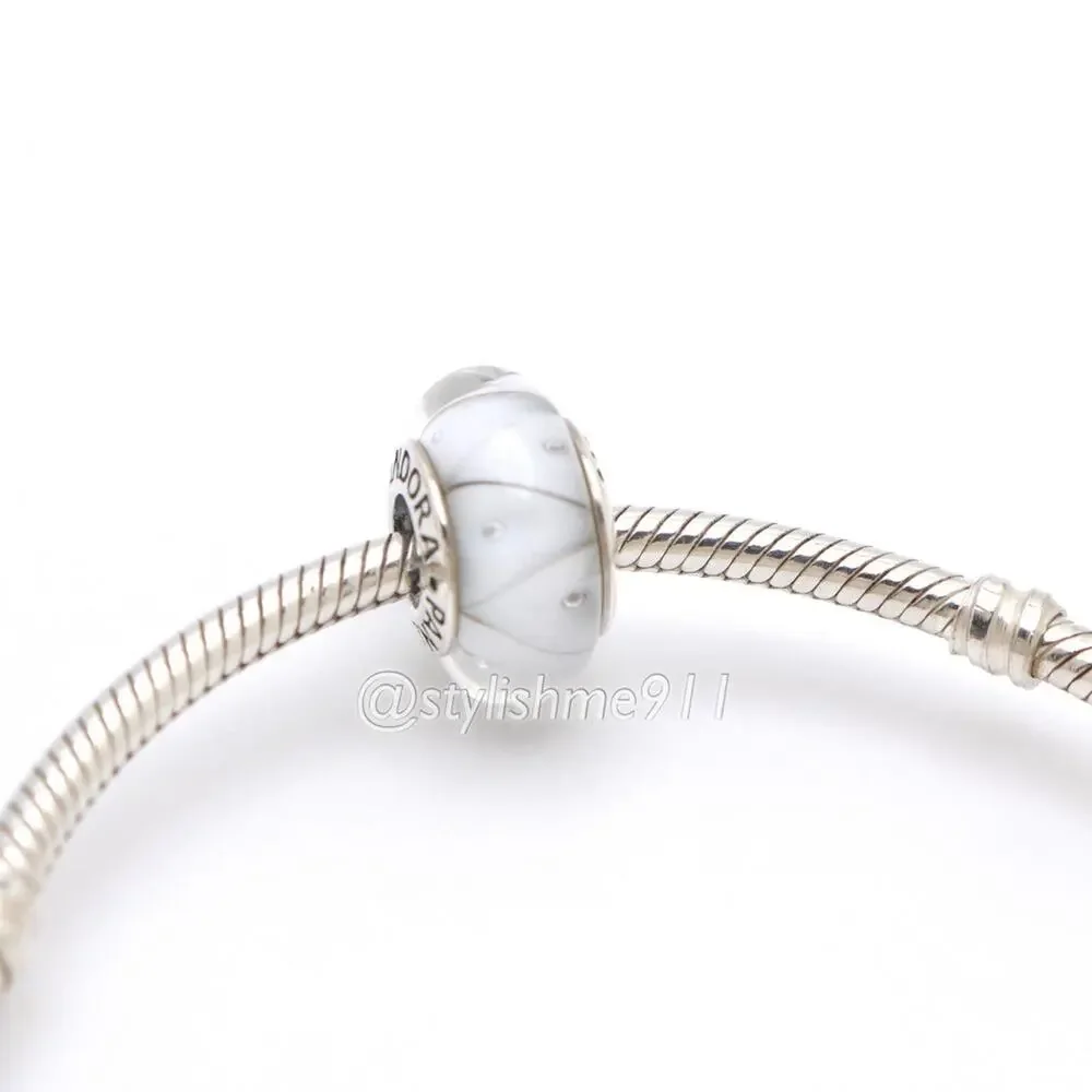 Authentic PANDORA Sterling Silver White Zig-Zag Murano Glass Bead Charm